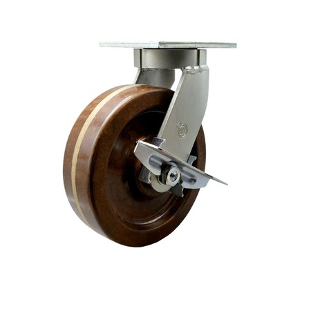 Service Caster 8'' Heavy Duty High Temp Phenolic Swivel Caster with Brake and Swivel Lock CRAN-SCC-KP92S830-PHRHT-SLB-BSL